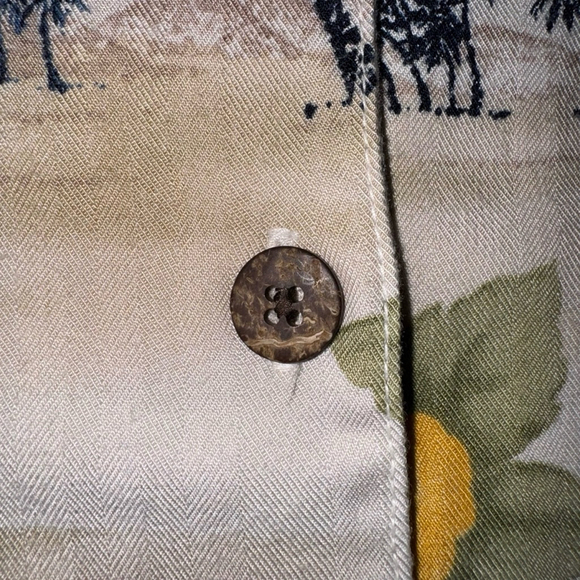 Women's vintge La Cabana Beige Hawaiian Button Down Shirt Size Petite Large 90s - Picture 8 of 9